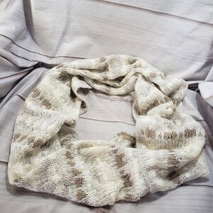 Loft Infinity Sweater Knit Shawl Scarf Cream Tan Gray Acrylic Nylon Mohair Wool